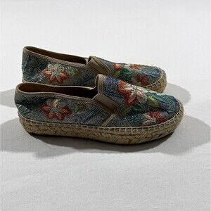 Johnny Was Metallic Floral Embroidered Elysia Espadrilles Platform Shoes Sz 38